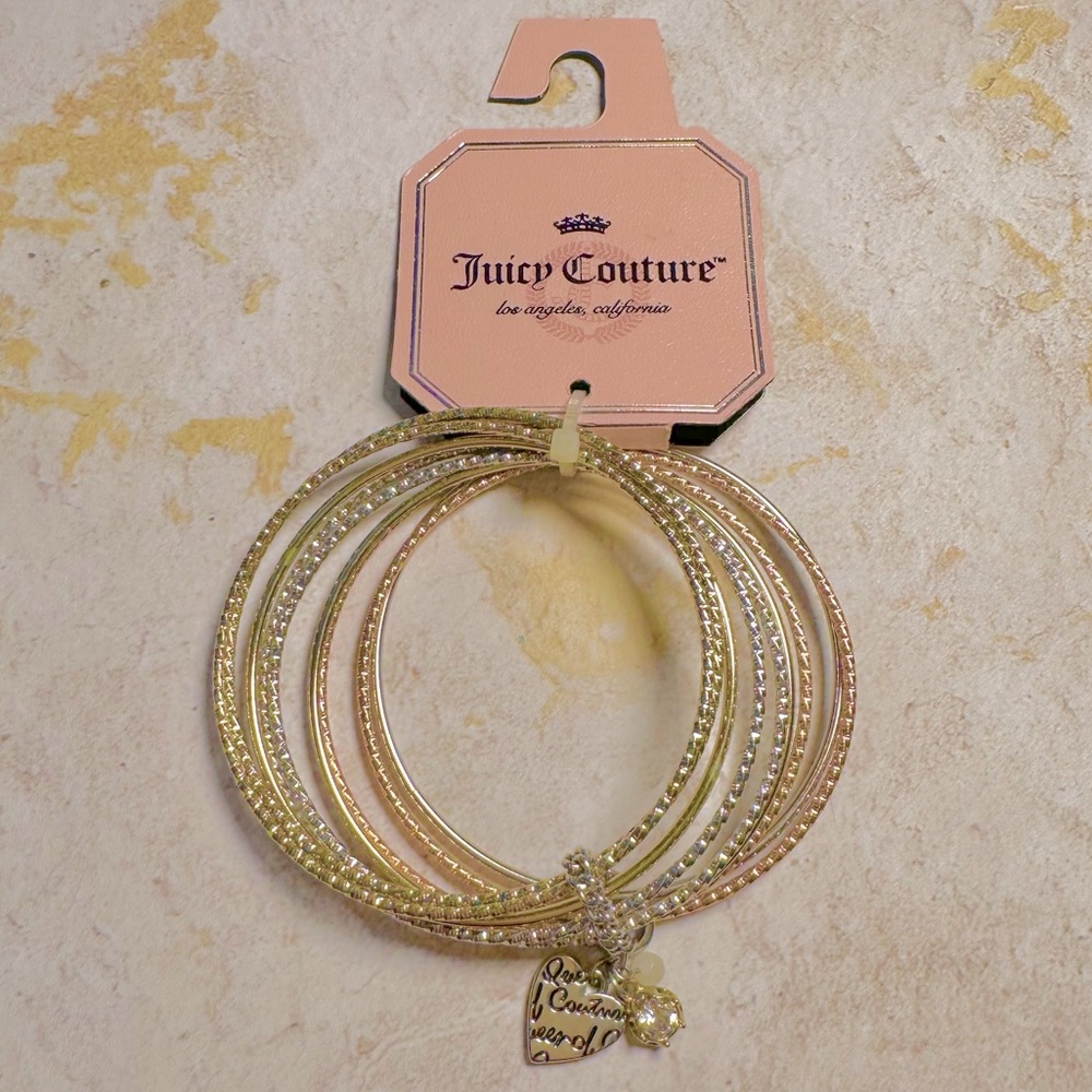 JUICY COUTURE Bracelet Set Charms Bangle Gold Silver Rose Gold Tone - Picture 2 of 8
